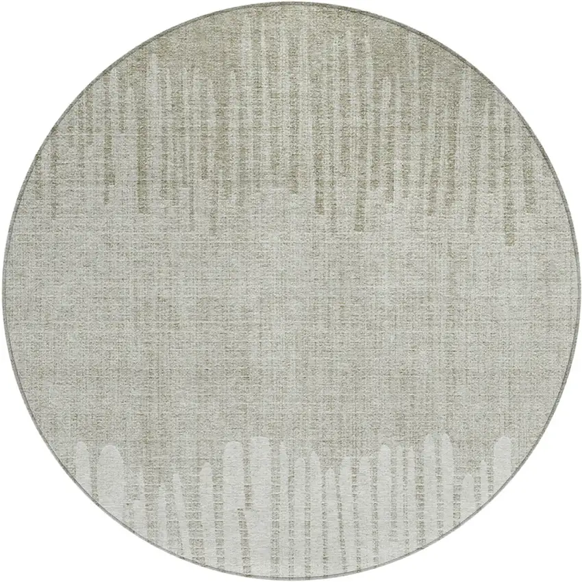 8' Beige And Ivory Round Striped Washable Indoor Outdoor Area Rug Photo 1