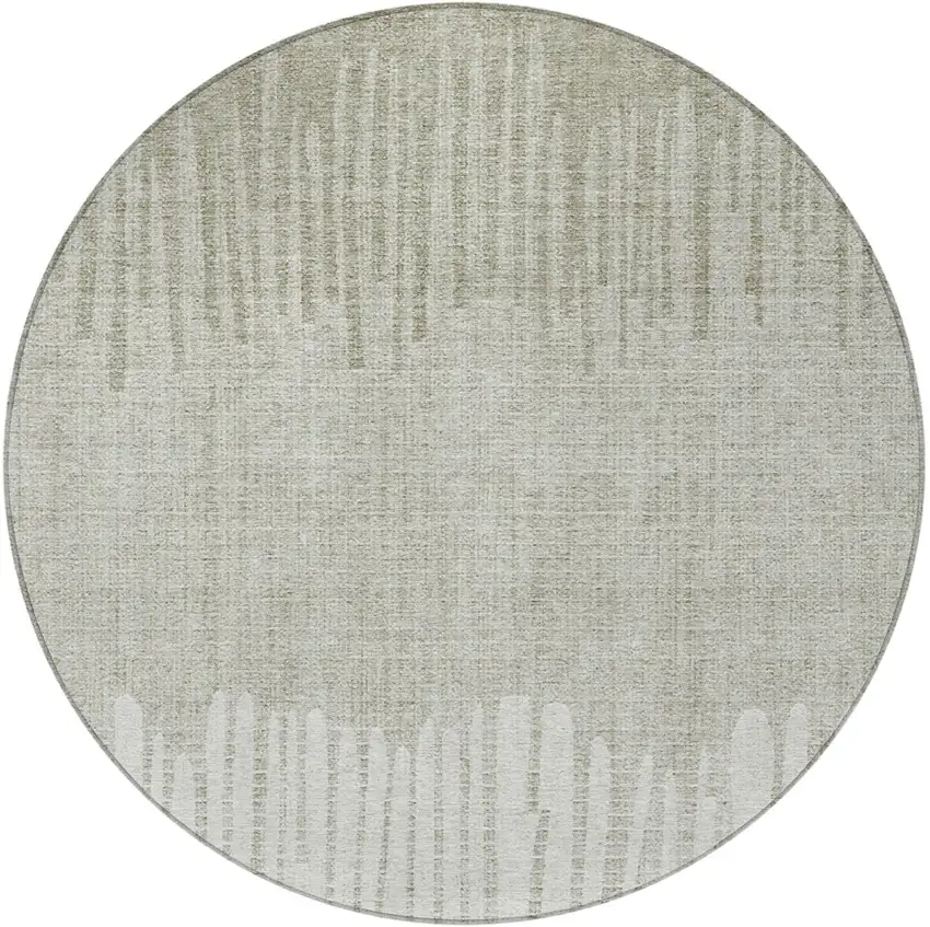 8' Beige And Ivory Round Striped Washable Indoor Outdoor Area Rug Photo 3