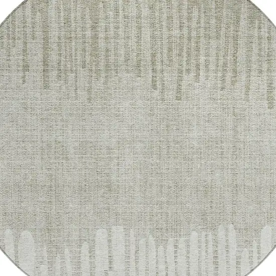 8' Beige And Ivory Round Striped Washable Indoor Outdoor Area Rug Photo 5