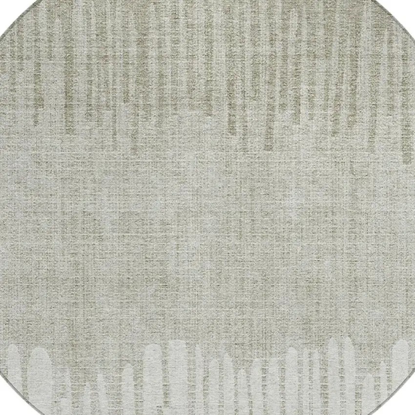 8' Beige And Ivory Round Striped Washable Indoor Outdoor Area Rug Photo 5