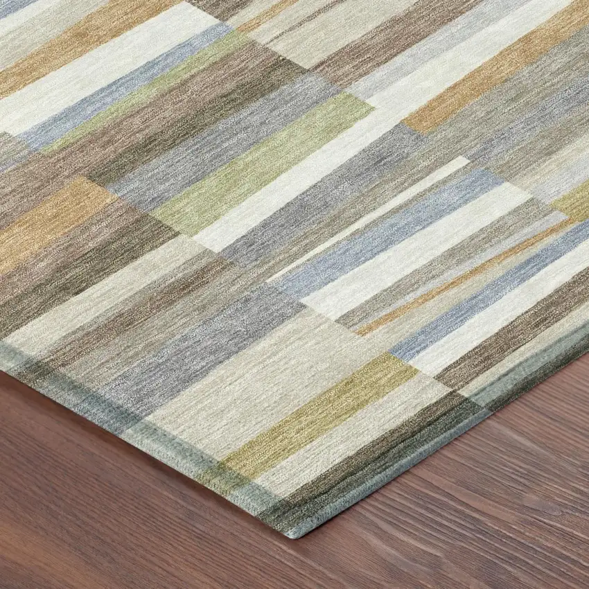 8' Beige And Ivory Round Striped Washable Indoor Outdoor Area Rug Photo 4