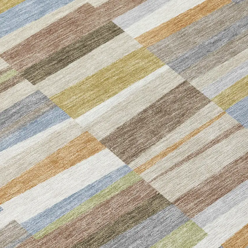 8' Beige And Ivory Round Striped Washable Indoor Outdoor Area Rug Photo 5