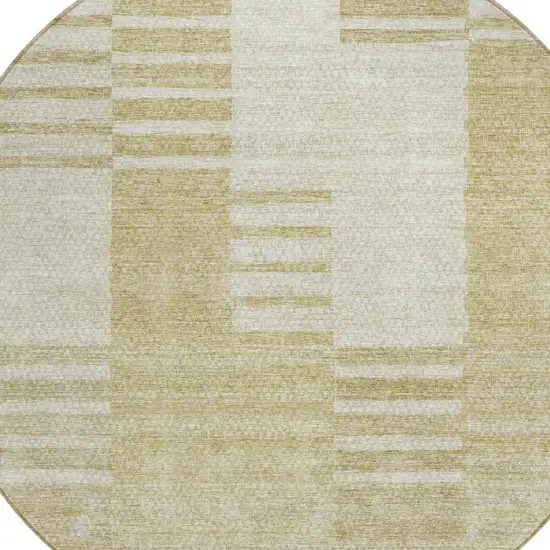 8' Beige And Ivory Round Striped Washable Indoor Outdoor Area Rug Photo 4