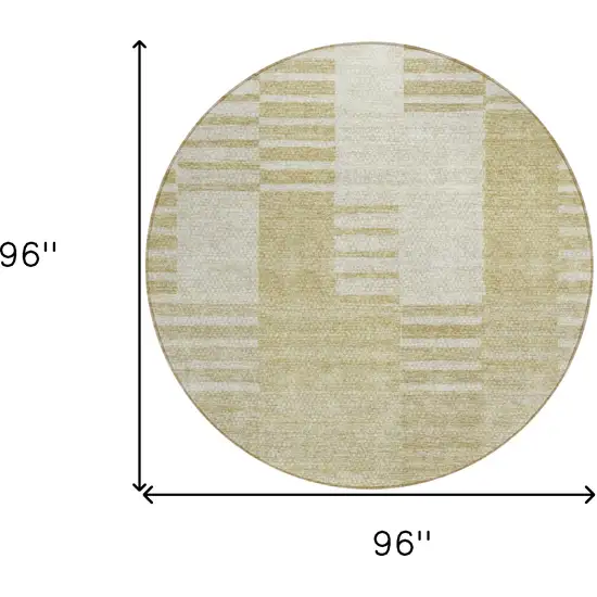 8' Beige And Ivory Round Striped Washable Indoor Outdoor Area Rug Photo 3