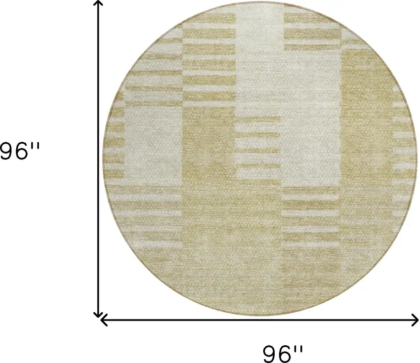 8' Beige And Ivory Round Striped Washable Indoor Outdoor Area Rug Photo 3