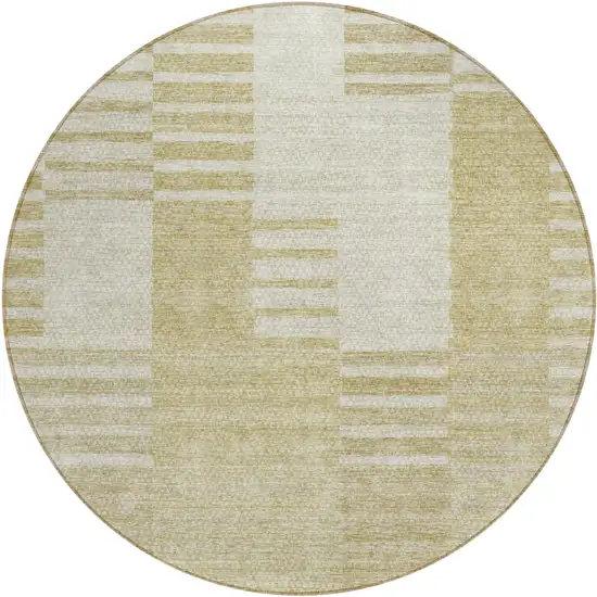 8' Beige And Ivory Round Striped Washable Indoor Outdoor Area Rug Photo 2