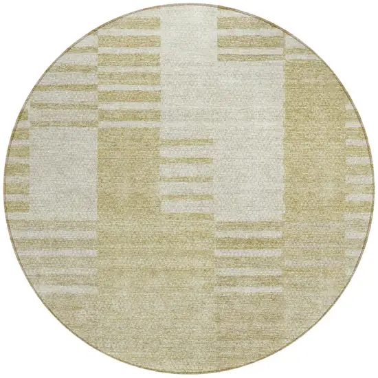 8' Beige And Ivory Round Striped Washable Indoor Outdoor Area Rug Photo 5