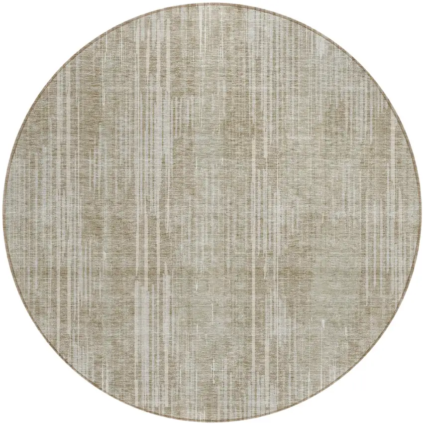 8' Beige And Ivory Round Striped Washable Indoor Outdoor Area Rug Photo 2