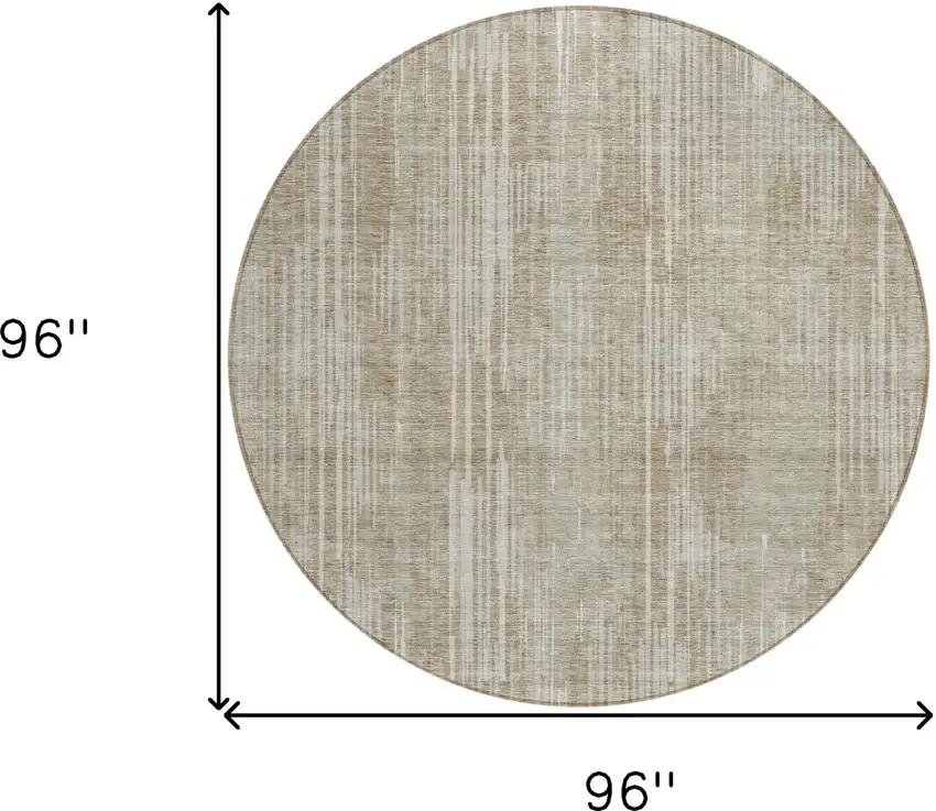 8' Beige And Ivory Round Striped Washable Indoor Outdoor Area Rug Photo 3