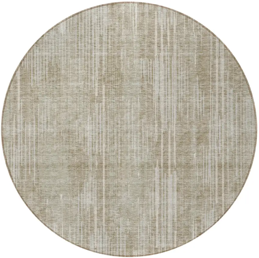 8' Beige And Ivory Round Striped Washable Indoor Outdoor Area Rug Photo 5