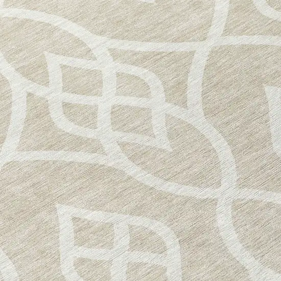8' Beige And Ivory Round Trellis Washable Indoor Outdoor Area Rug Photo 8