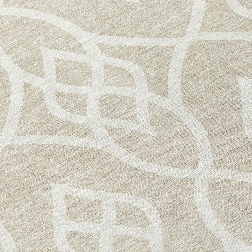8' Beige And Ivory Round Trellis Washable Indoor Outdoor Area Rug Photo 8