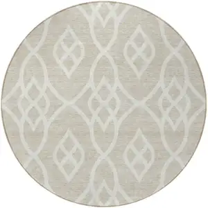 Photo of 8' Beige And Ivory Round Trellis Washable Indoor Outdoor Area Rug