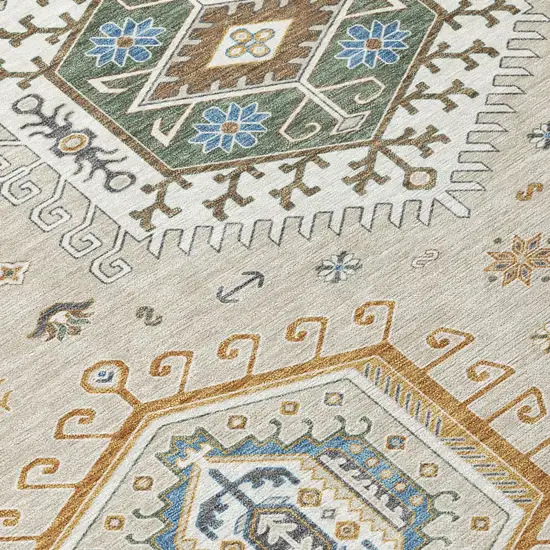 8' Beige And Ivory Round Tribal Washable Indoor Outdoor Area Rug Photo 4