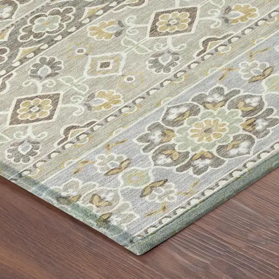8' Beige And Ivory Round Tribal Washable Indoor Outdoor Area Rug Photo 6