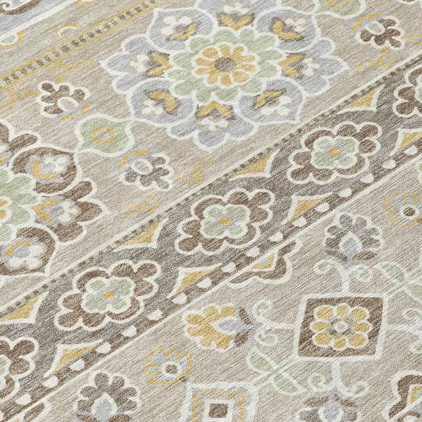 8' Beige And Ivory Round Tribal Washable Indoor Outdoor Area Rug Photo 7