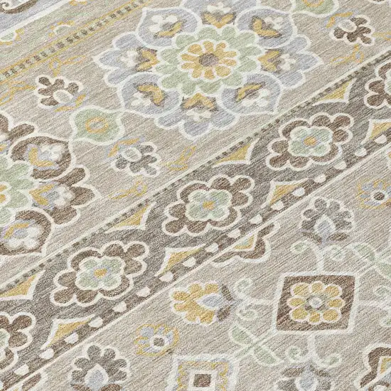 8' Beige And Ivory Round Tribal Washable Indoor Outdoor Area Rug Photo 7