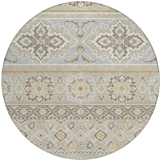 8' Beige And Ivory Round Tribal Washable Indoor Outdoor Area Rug Photo 3