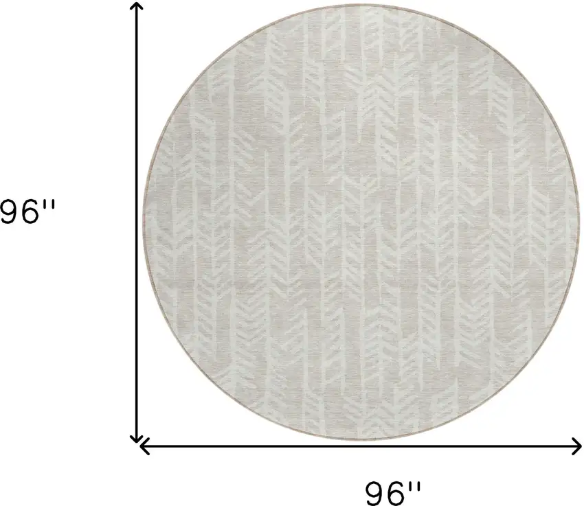8' Beige And Ivory Round Tribal Washable Indoor Outdoor Area Rug Photo 3