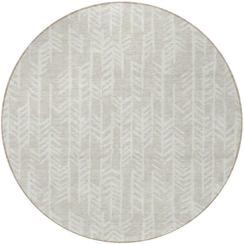 8' Beige And Ivory Round Tribal Washable Indoor Outdoor Area Rug Photo 4