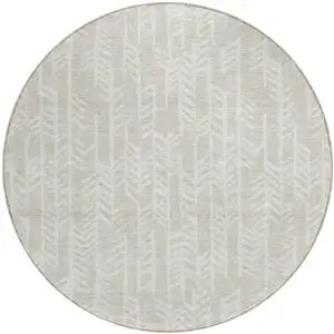 Photo of 8' Beige And Ivory Round Tribal Washable Indoor Outdoor Area Rug