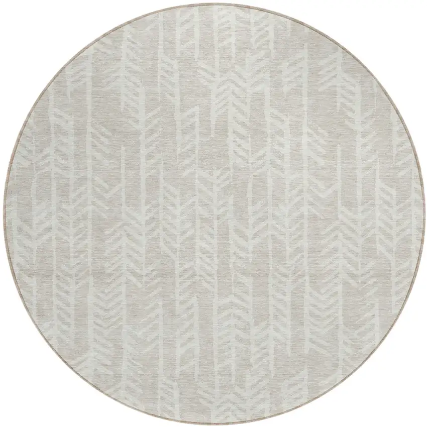 8' Beige And Ivory Round Tribal Washable Indoor Outdoor Area Rug Photo 2