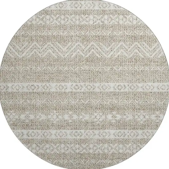 8' Beige And Ivory Southwestern Washable Round Rug With UV Protection Photo 3