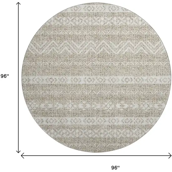 8' Beige And Ivory Southwestern Washable Round Rug With UV Protection Photo 3