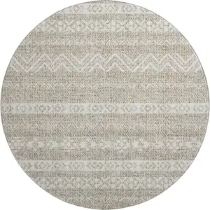 Photo of 8' Beige And Ivory Southwestern Washable Round Rug With UV Protection
