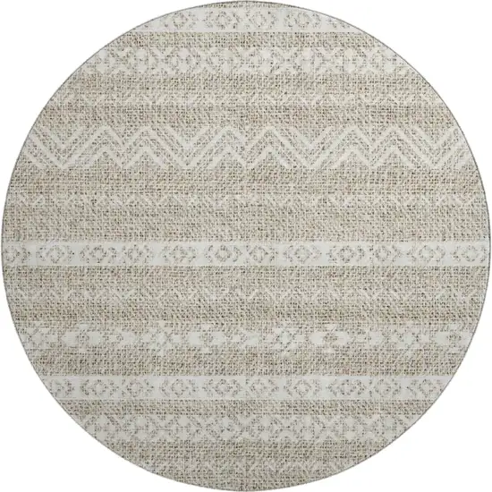 8' Beige And Ivory Southwestern Washable Round Rug With UV Protection Photo 1