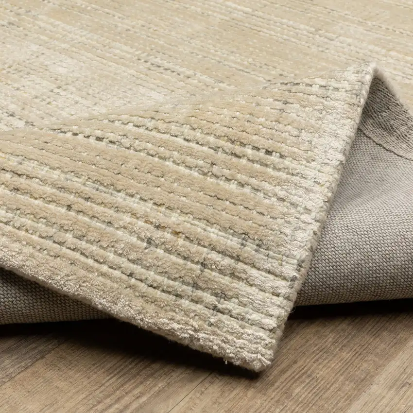 8' Beige And Ivory Striped Hand Tufted Runner Rug Photo 7
