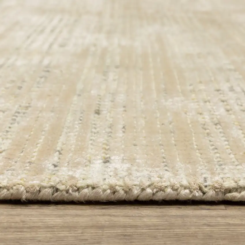 8' Beige And Ivory Striped Hand Tufted Runner Rug Photo 9