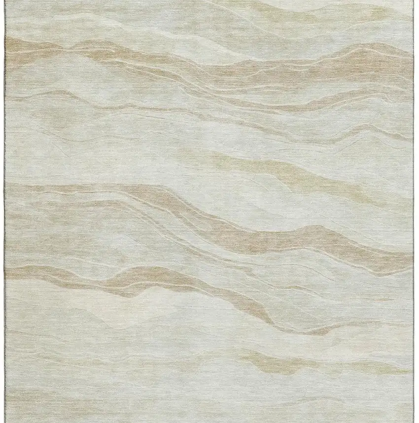 8' Beige And Ivory Striped Washable Area Rug With UV Protection Photo 3