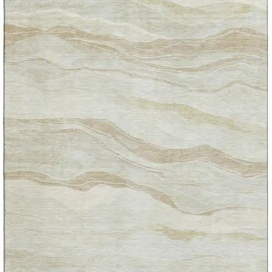 8' Beige And Ivory Striped Washable Area Rug With UV Protection Photo 3