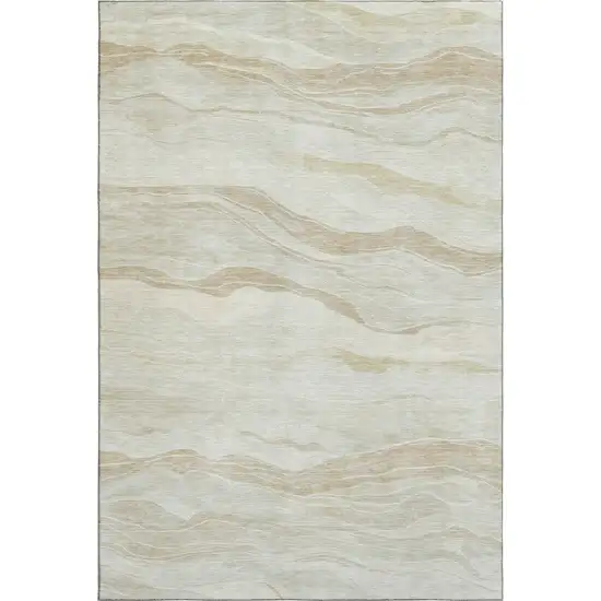 8' Beige And Ivory Striped Washable Area Rug With UV Protection Photo 1