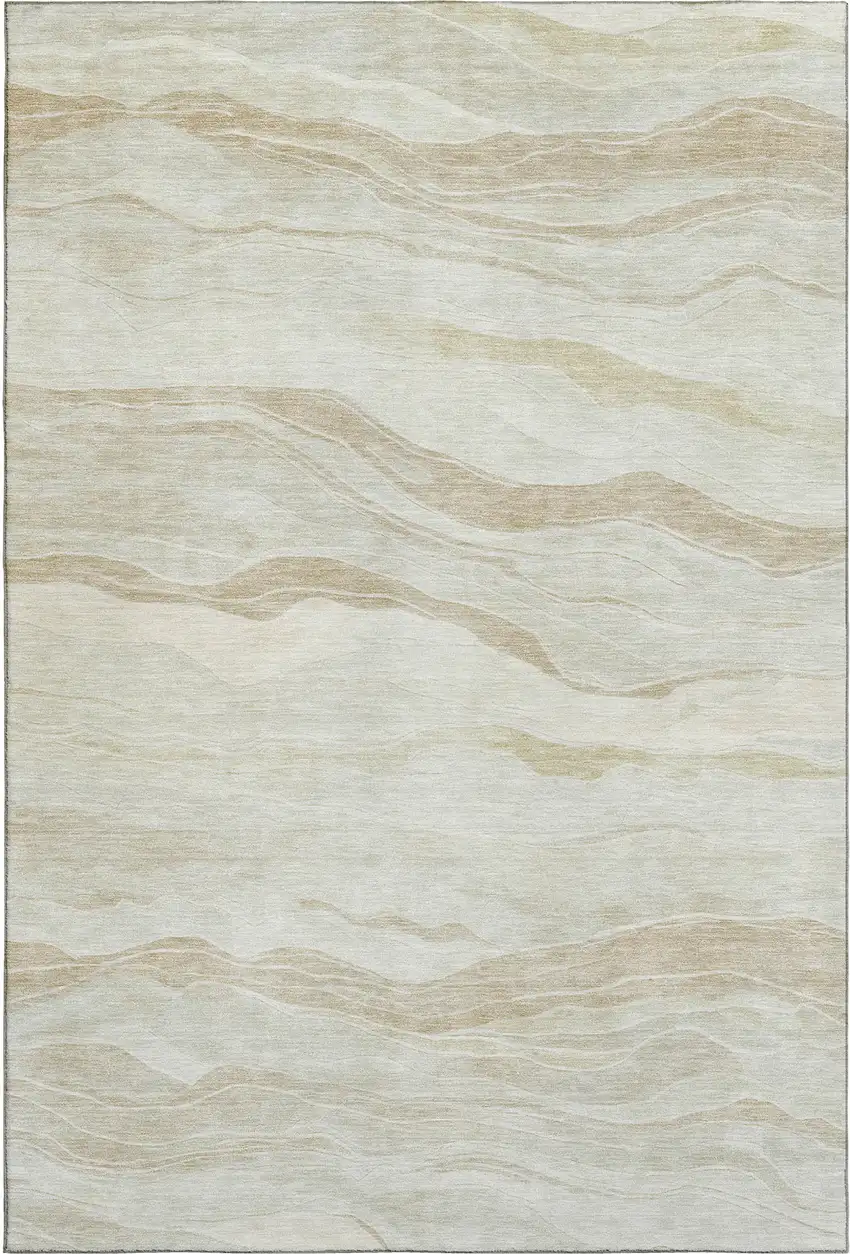 8' Beige And Ivory Striped Washable Area Rug With UV Protection Photo 1