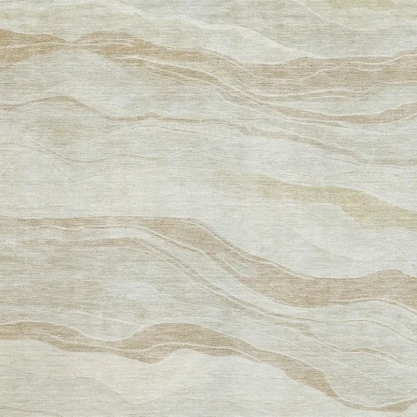 8' Beige And Ivory Striped Washable Area Rug With UV Protection Photo 2