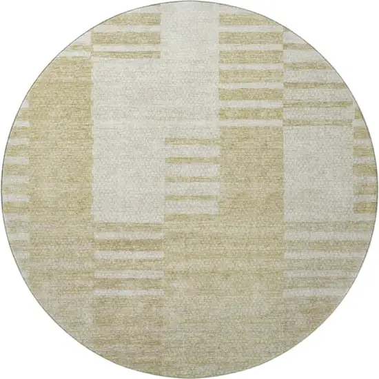 8' Beige And Ivory Striped Washable Round Rug With UV Protection Photo 2