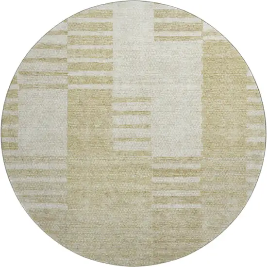 8' Beige And Ivory Striped Washable Round Rug With UV Protection Photo 1