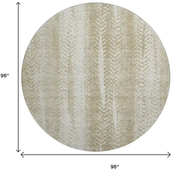 8' Beige And Ivory Striped Washable Round Rug With UV Protection Photo 9