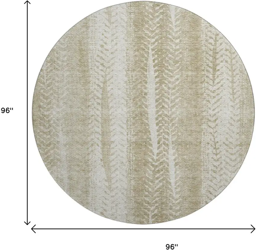 8' Beige And Ivory Striped Washable Round Rug With UV Protection Photo 9