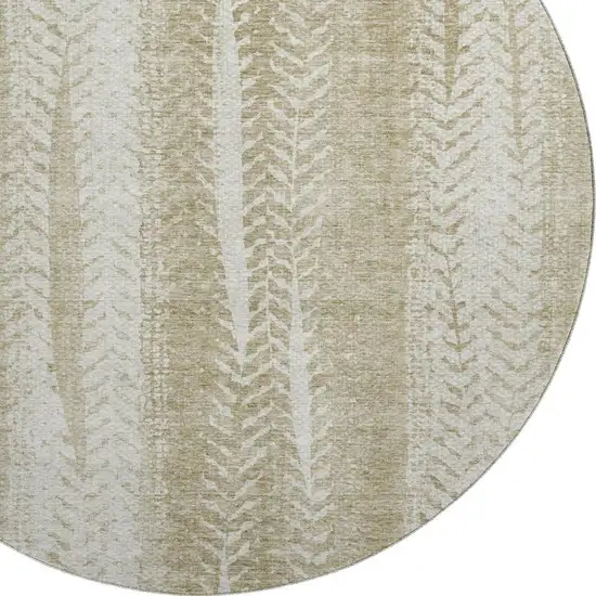 8' Beige And Ivory Striped Washable Round Rug With UV Protection Photo 2