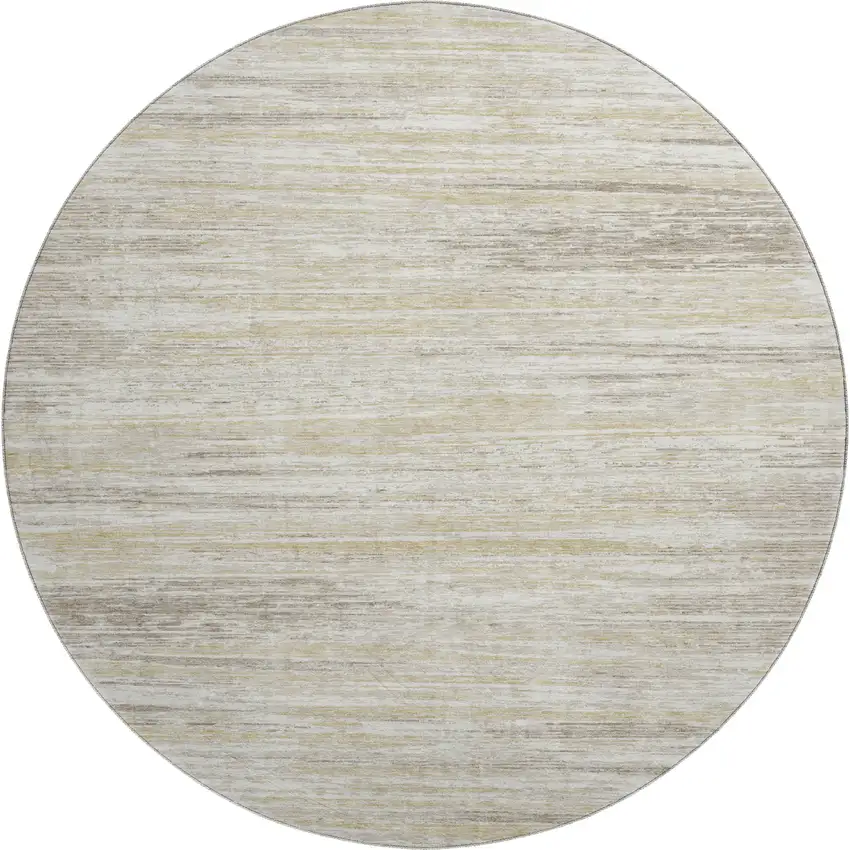 8' Beige And Ivory Striped Washable Round Rug With UV Protection Photo 1