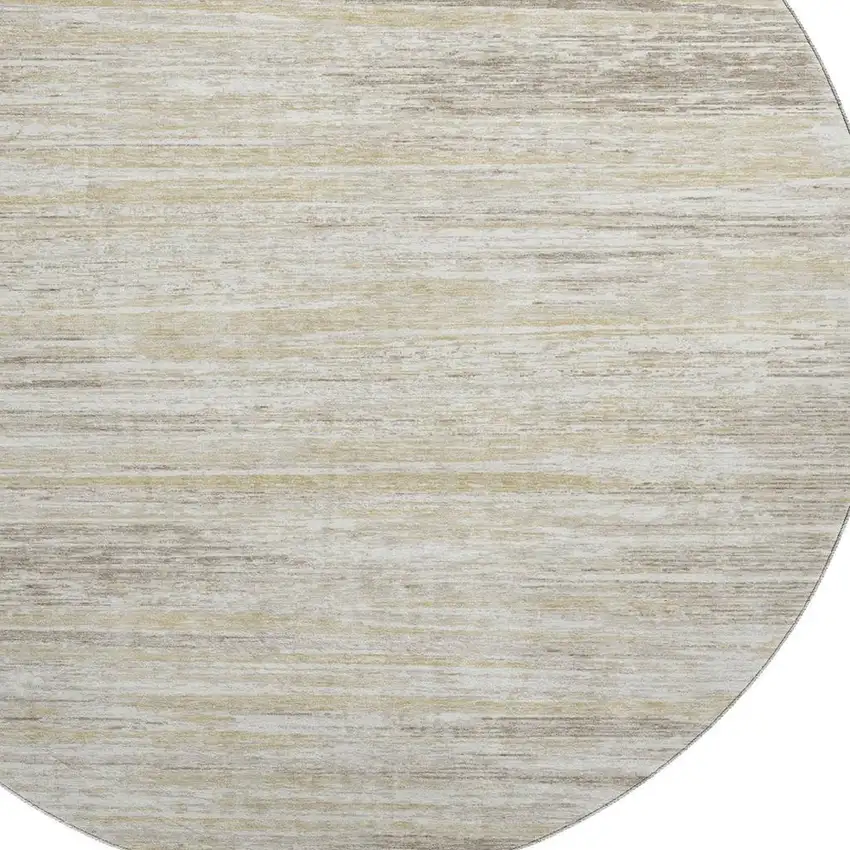 8' Beige And Ivory Striped Washable Round Rug With UV Protection Photo 3