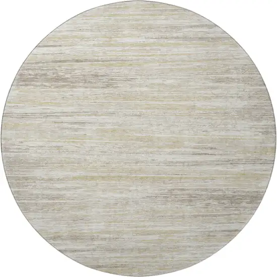 8' Beige And Ivory Striped Washable Round Rug With UV Protection Photo 4