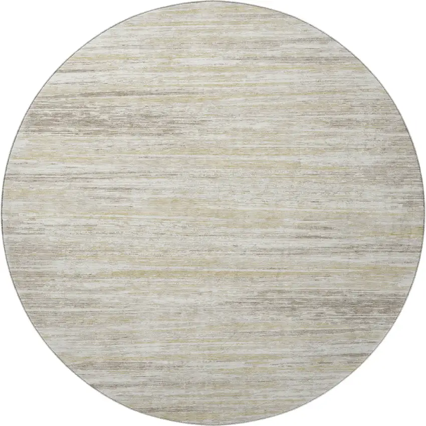 8' Beige And Ivory Striped Washable Round Rug With UV Protection Photo 4