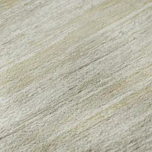 Photo of 8' Beige And Ivory Striped Washable Round Rug With UV Protection