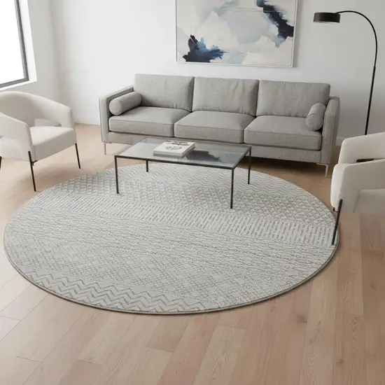 8' Beige And Ivory Striped Washable Round Rug With UV Protection Photo 2