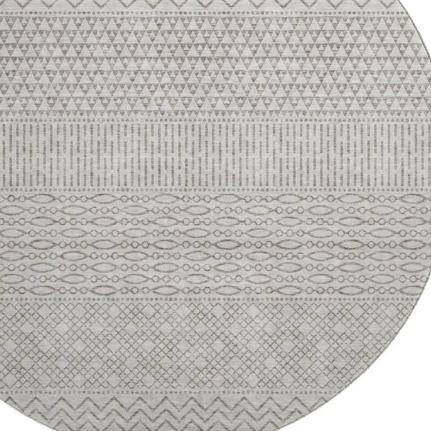 8' Beige And Ivory Striped Washable Round Rug With UV Protection Photo 2