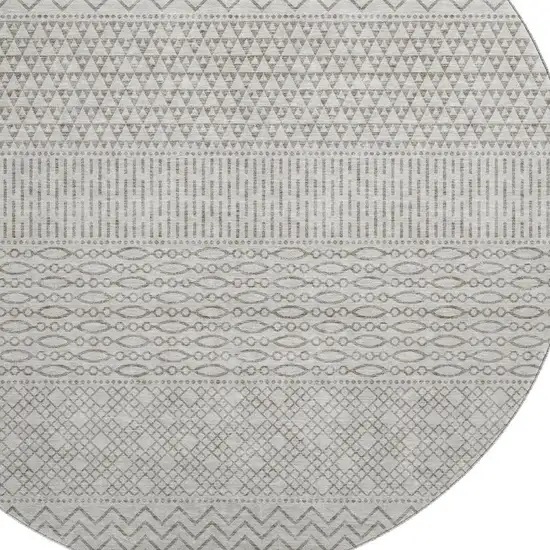 8' Beige And Ivory Striped Washable Round Rug With UV Protection Photo 2